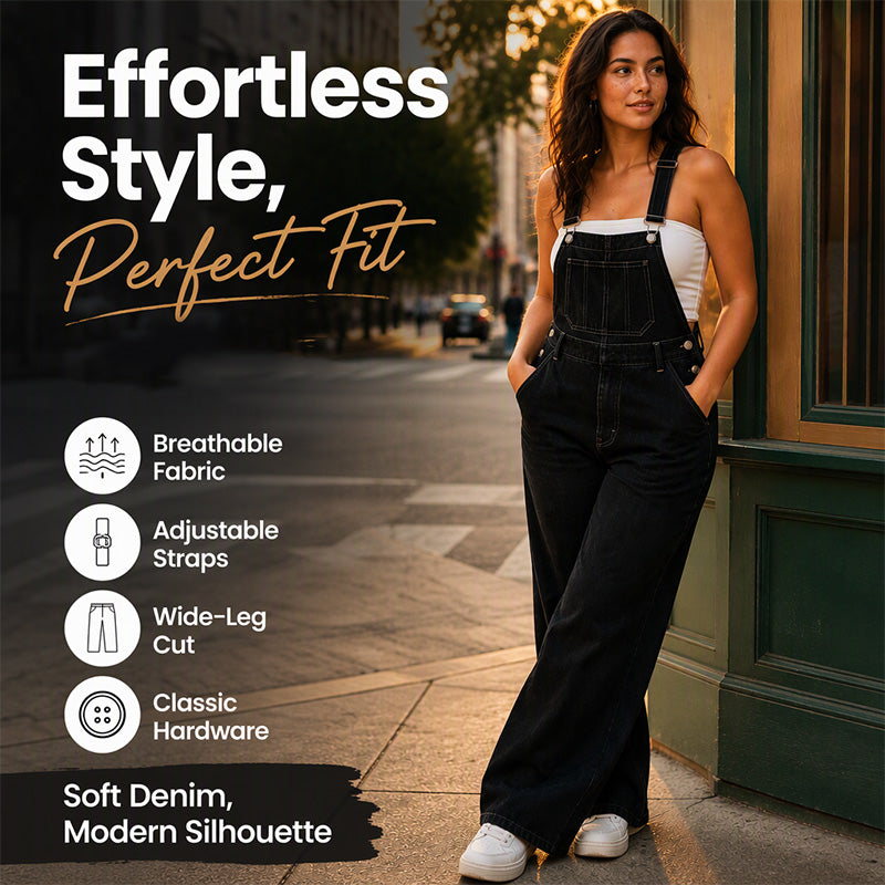 Women's Wide-Leg Denim Overalls with Pockets