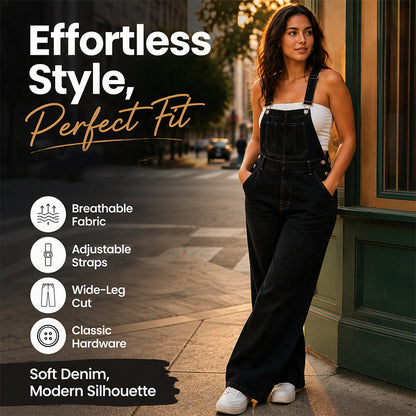 Women's Wide-Leg Denim Overalls with Pockets