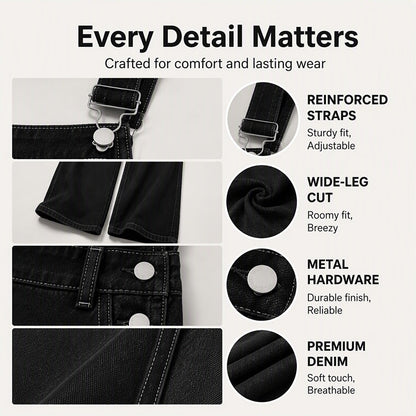 Women's Wide-Leg Denim Overalls with Pockets