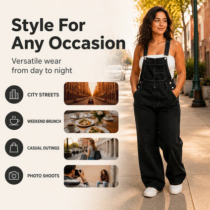 Women's Wide-Leg Denim Overalls with Pockets