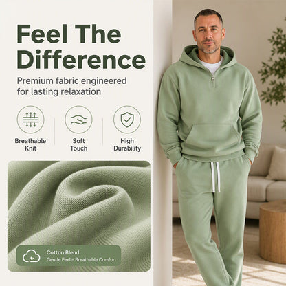 Men's Casual Half-Zip Hoodie & Wide-Leg Pants Set