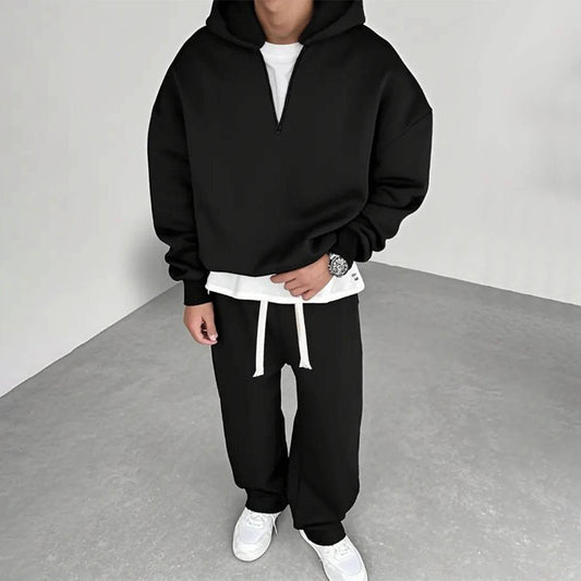 Men's Casual Half-Zip Hoodie & Wide-Leg Pants Set