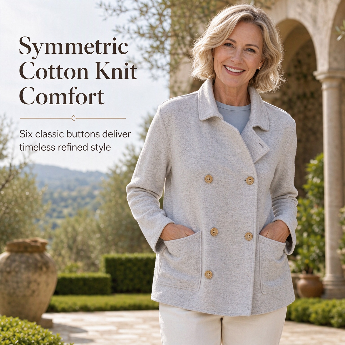 🎨Versatile & Durable, Easy Care🧶 Cotton Double-Breasted Knit Coat – Heather Grey & Oatmeal Beige | Easy to Style, Long-Lasting Softness ✨