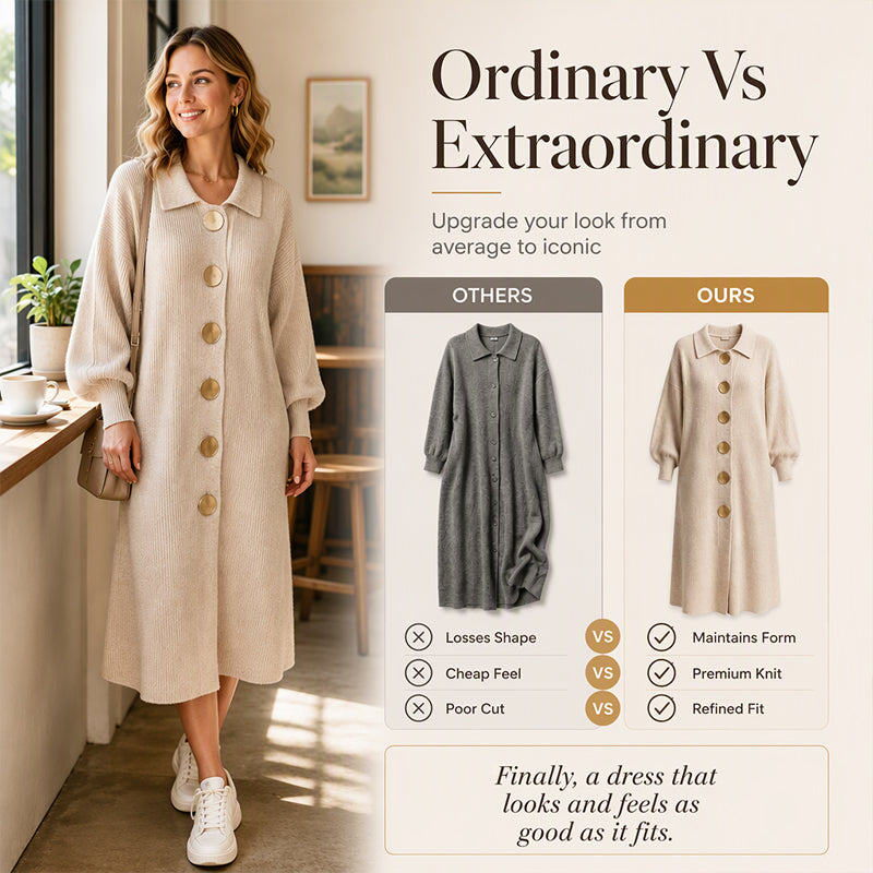 📏Maxi Length, Elongating & Versatile👗 Women's Ribbed Knit Maxi Dress – Lengthening Silhouette & Lantern Sleeves | Elegant & Easy to Style ✨