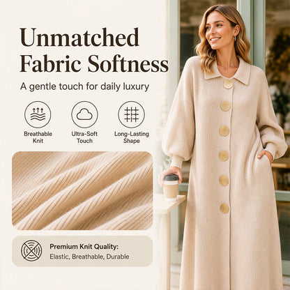 📏Maxi Length, Elongating & Versatile👗 Women's Ribbed Knit Maxi Dress – Lengthening Silhouette & Lantern Sleeves | Elegant & Easy to Style ✨