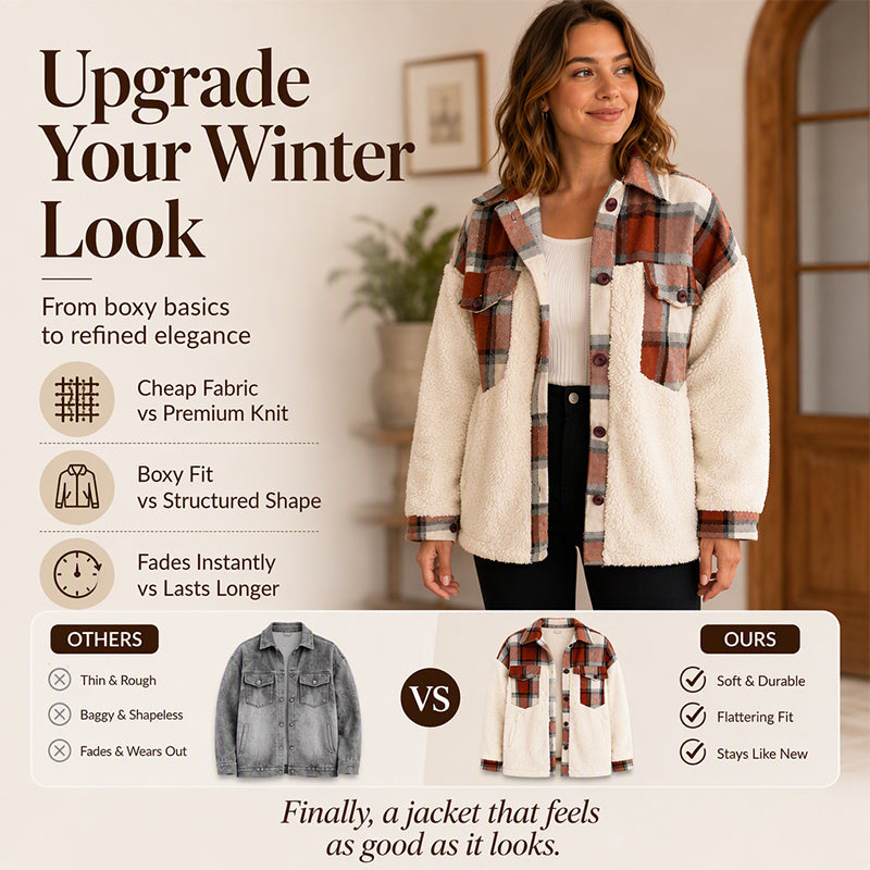 Women's Plaid Plush Patchwork Button-Down Jacket