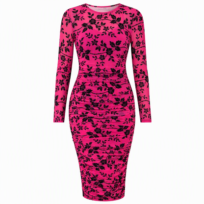 Women's 2 Piece Dress Set with Long Sleeve Mesh Chain Print Bodycon Midi Dress and Inner Slip Dress