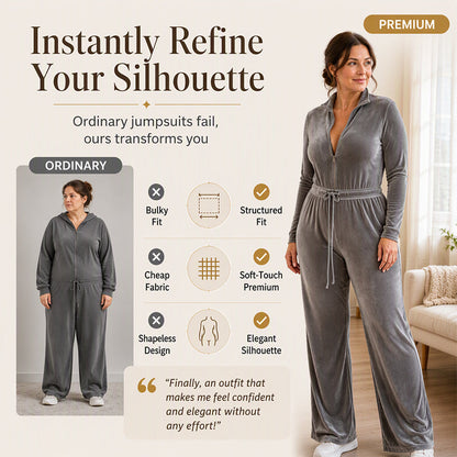 Women's Chic Stand Collar Velvet Jumpsuit
