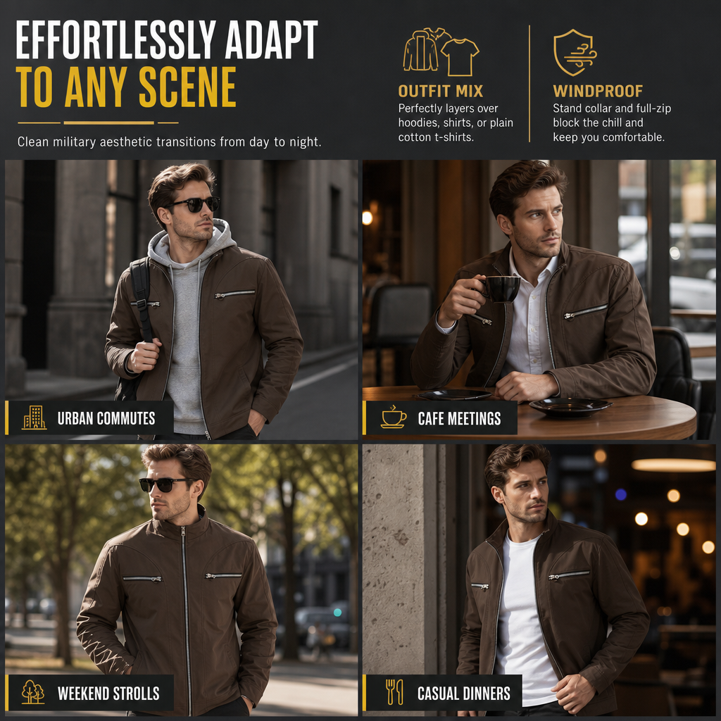 Men's Casual Stand Collar Bomber Jacket