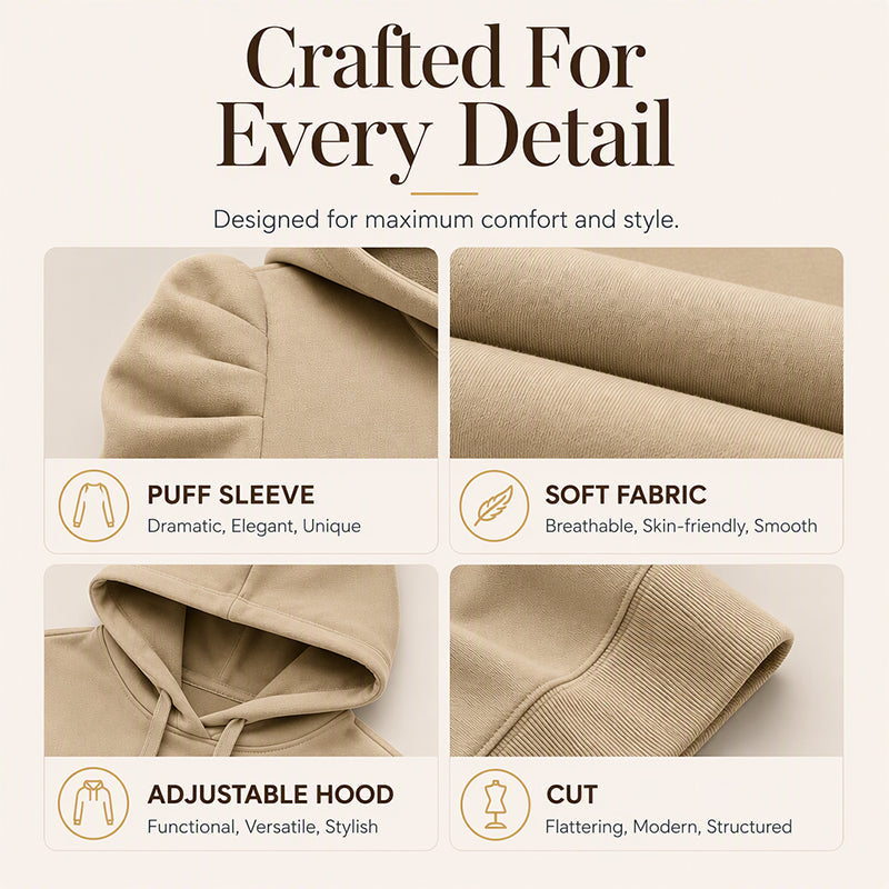 Women's Casual Chic Puff Sleeve Hoodie
