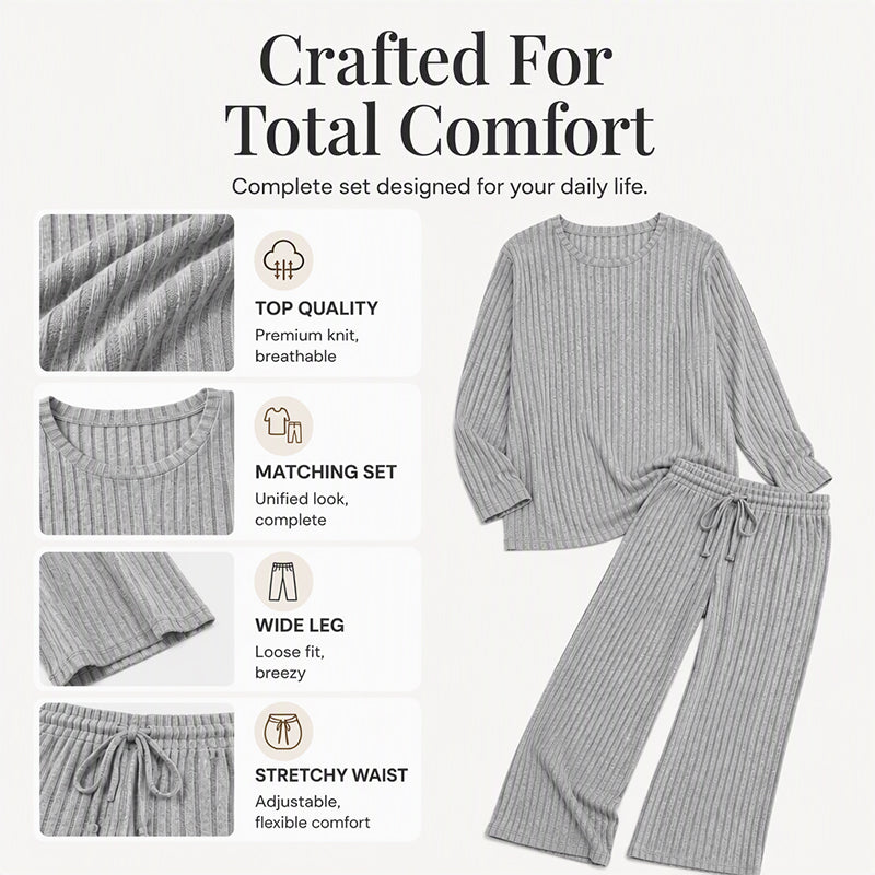 👍✨Women's 2026 UK Ribbed Knit Top & Straight Pants Set