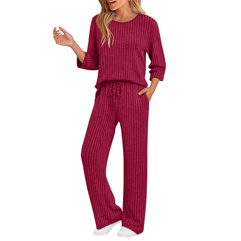 👍✨Women's 2026 UK Ribbed Knit Top & Straight Pants Set