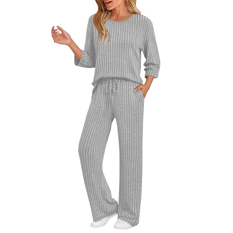 👍✨Women's 2026 UK Ribbed Knit Top & Straight Pants Set