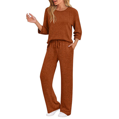 👍✨Women's 2026 UK Ribbed Knit Top & Straight Pants Set
