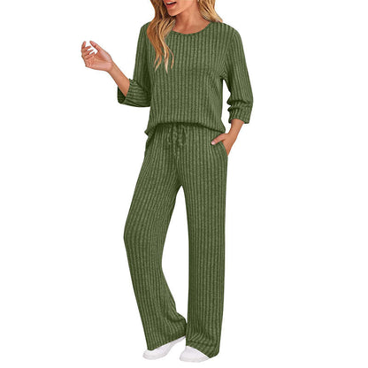 👍✨Women's 2026 UK Ribbed Knit Top & Straight Pants Set