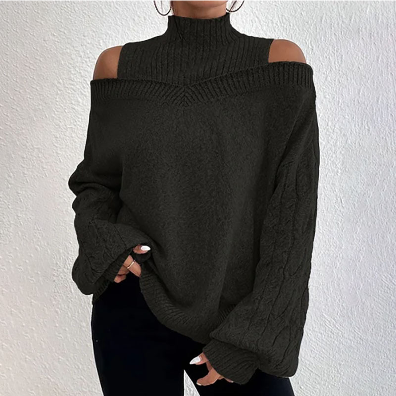 🍂🔥Women’s Fashion High Neck Off-Shoulder Knit Sweater