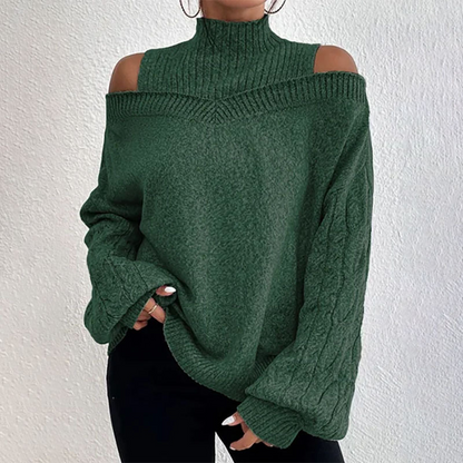 🍂🔥Women’s Fashion High Neck Off-Shoulder Knit Sweater