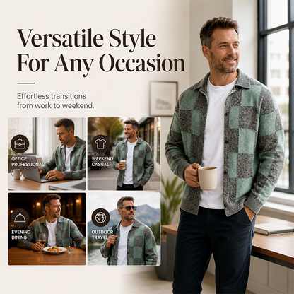 🍂Fall & Winter Warmth, Layer or Wear Alone🧶 Men's Vintage Checkerboard Sweater – Warm Knit, Versatile Wear ✨