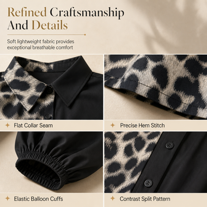 🖤Black Friday Sale:50% OFF🖤 🐆Women's Leopard Print Contrast Patchwork Long Sleeve Shirt Mini Dress with Belt