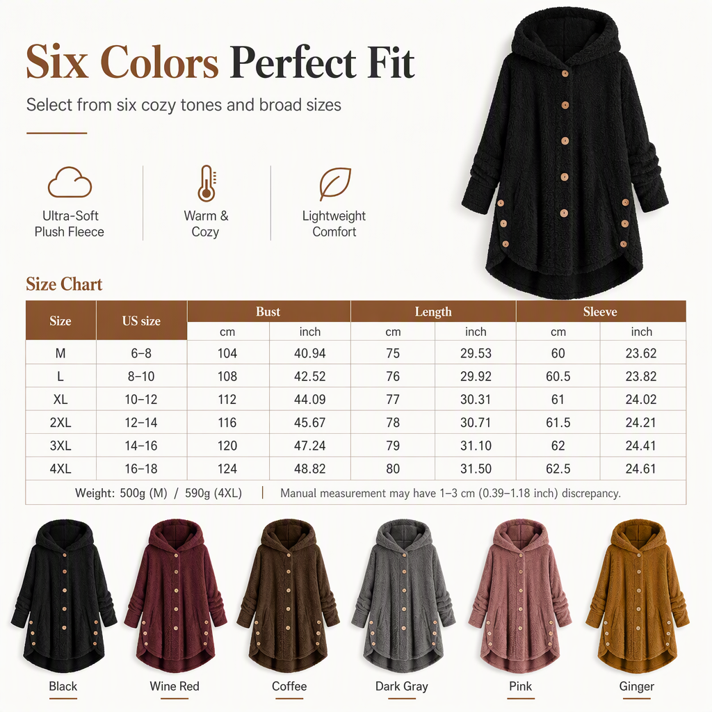 🌸Hot Sale🧥 Women's Plus Size Fleece Hooded Coat – M-4XL & Six Colors | Comfortable & Long-Lasting, Easy to Style ✨