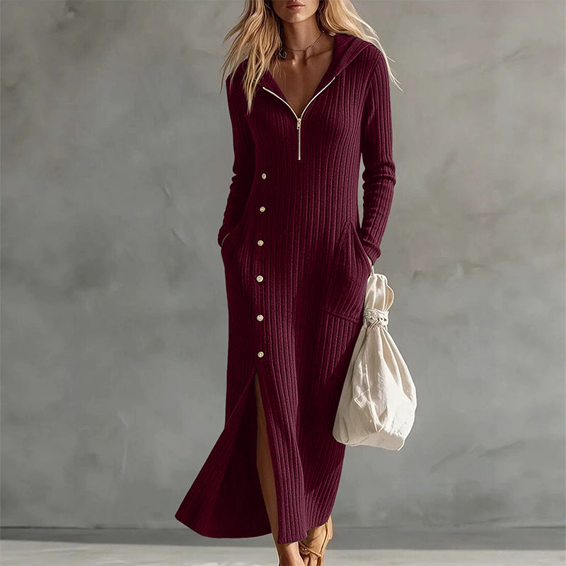 ✨Cozy Ribbed Knit!👗Women's Hooded Maxi Dress 🛍️
