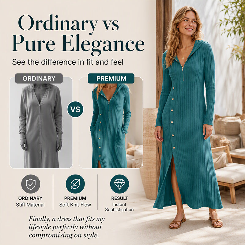 ✨Cozy Ribbed Knit!👗Women's Hooded Maxi Dress 🛍️