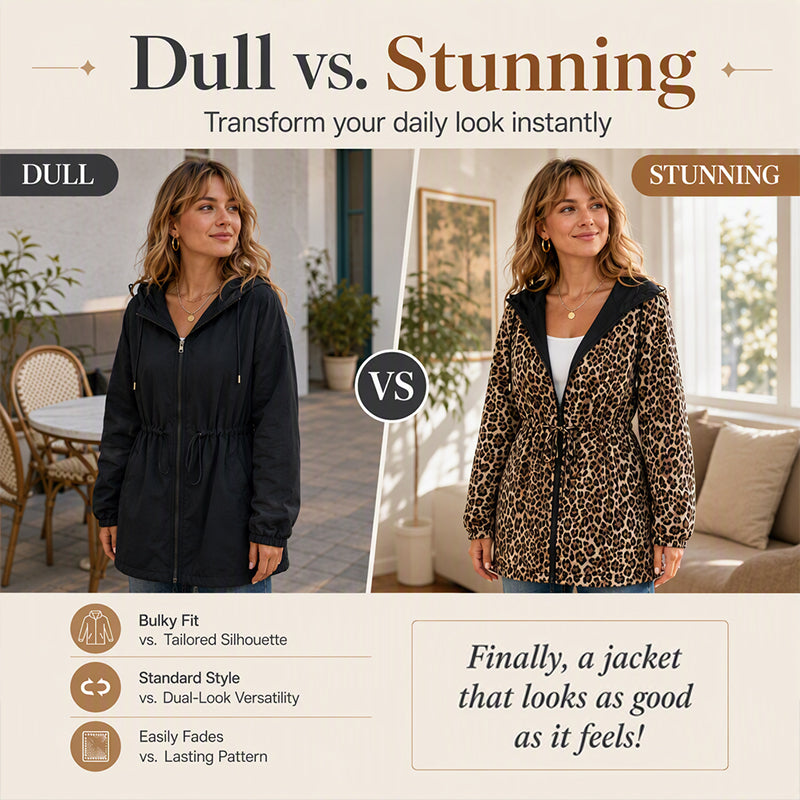 🐆Reversible Design, Two Looks in One🧥 Women's Reversible Leopard Print Hooded Jacket – Reversible & Leopard Print ✨