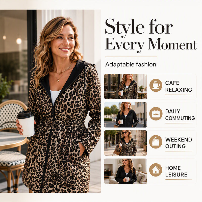 🐆Reversible Design, Two Looks in One🧥 Women's Reversible Leopard Print Hooded Jacket – Reversible & Leopard Print ✨