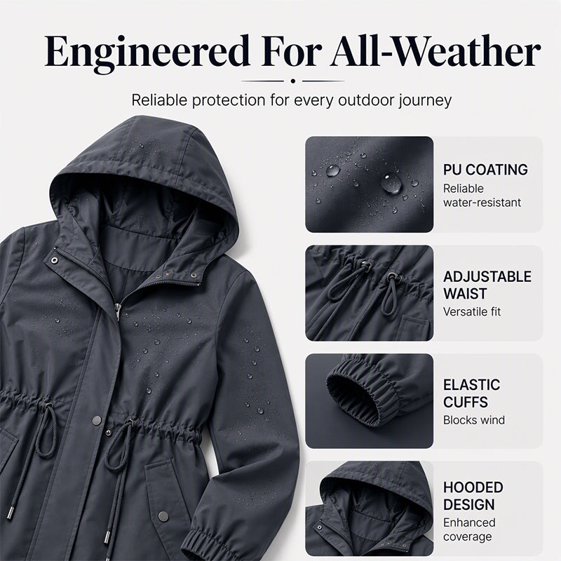 Women's Mid-Length Hooded Windbreaker Jacket