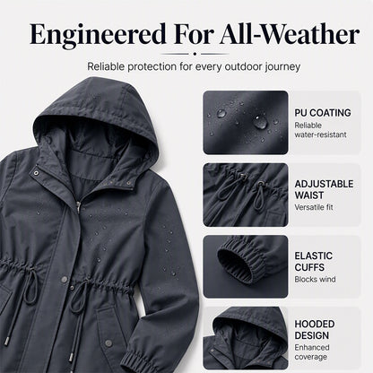 Women's Mid-Length Hooded Windbreaker Jacket