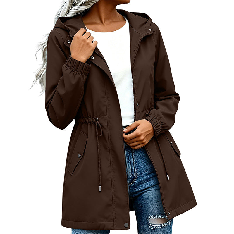 Women's Mid-Length Hooded Windbreaker Jacket