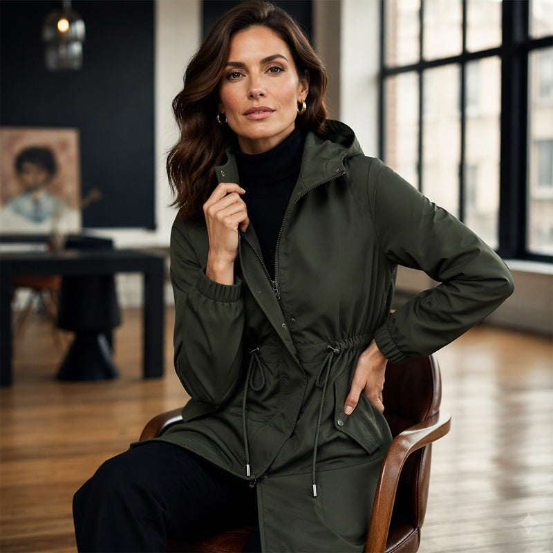 Women's Mid-Length Hooded Windbreaker Jacket