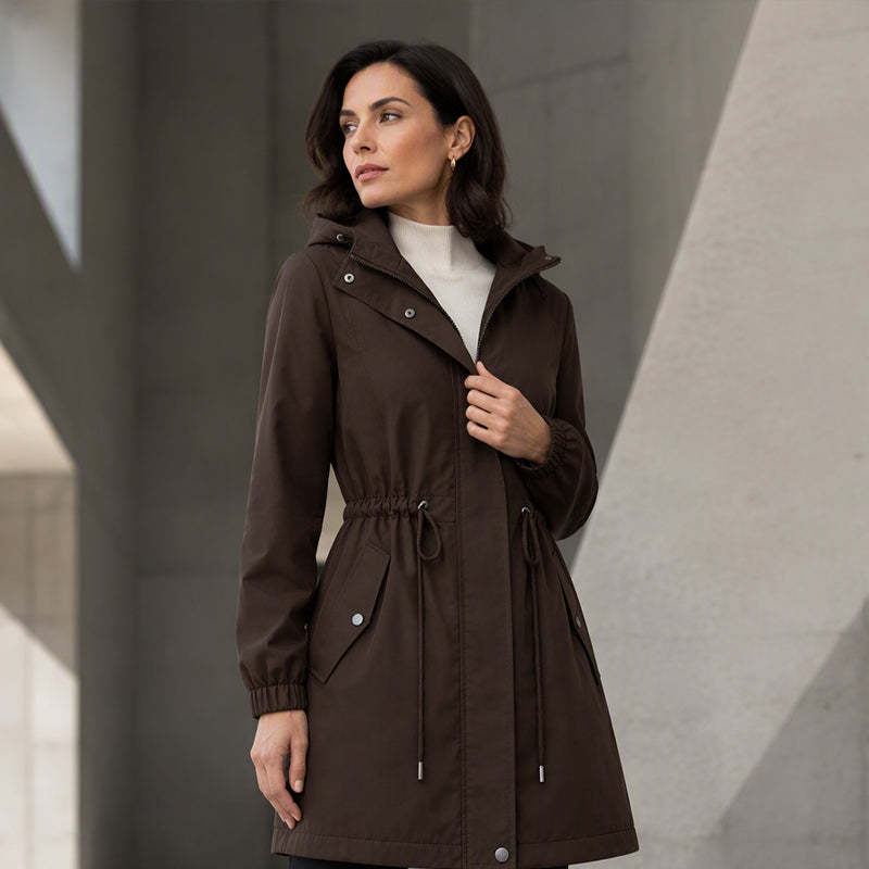 Women's Mid-Length Hooded Windbreaker Jacket
