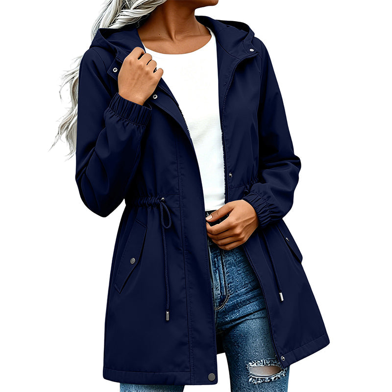 Women's Mid-Length Hooded Windbreaker Jacket