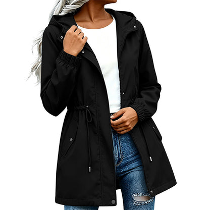 Women's Mid-Length Hooded Windbreaker Jacket
