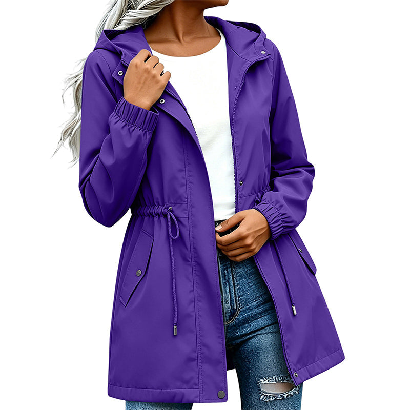 Women's Mid-Length Hooded Windbreaker Jacket