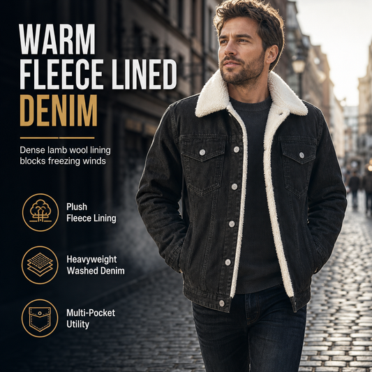Men's Winter Warm Sherpa Lined Denim Jacket