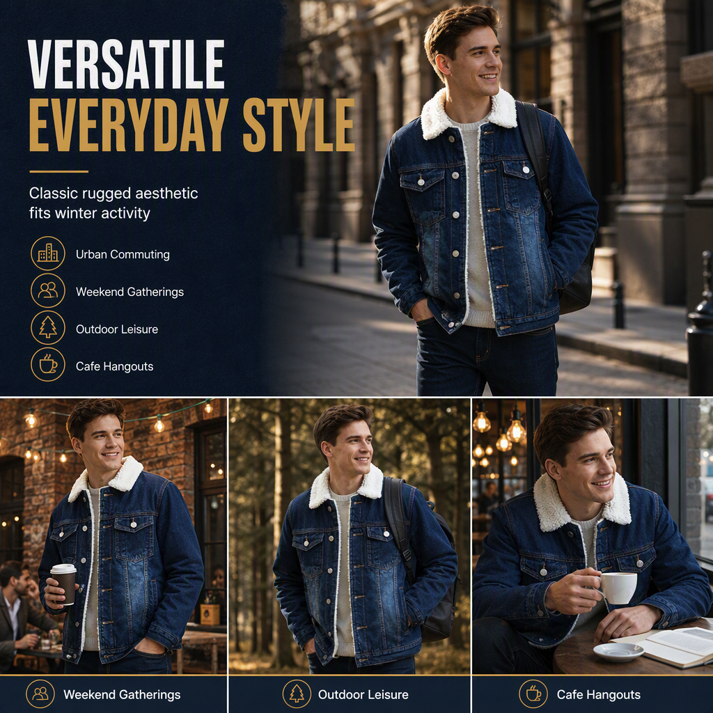 Men's Winter Warm Sherpa Lined Denim Jacket