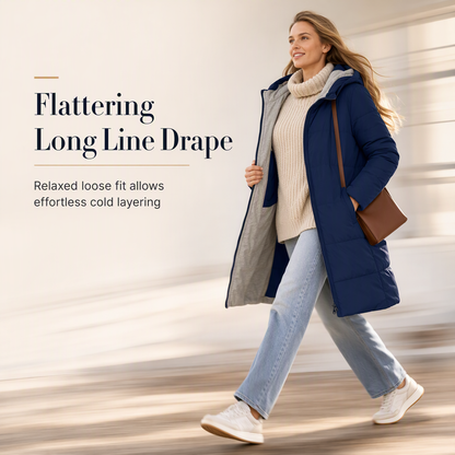Slim Fit Long Hooded Padded Coat Solid Color Winter with Pockets