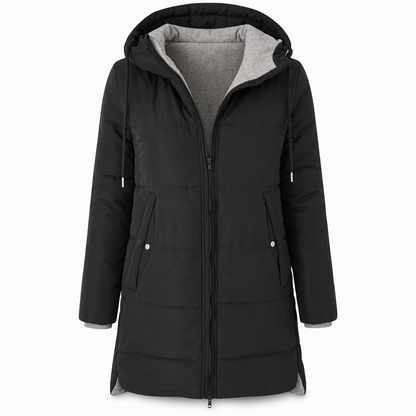 Slim Fit Long Hooded Padded Coat Solid Color Winter with Pockets