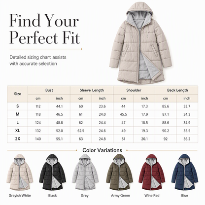 Slim Fit Long Hooded Padded Coat Solid Color Winter with Pockets