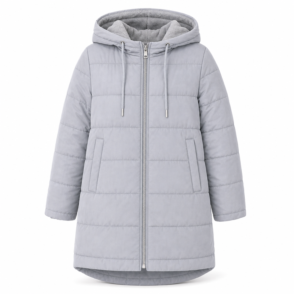 Slim Fit Long Hooded Padded Coat Solid Color Winter with Pockets