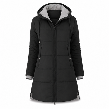 Slim Fit Long Hooded Padded Coat Solid Color Winter with Pockets