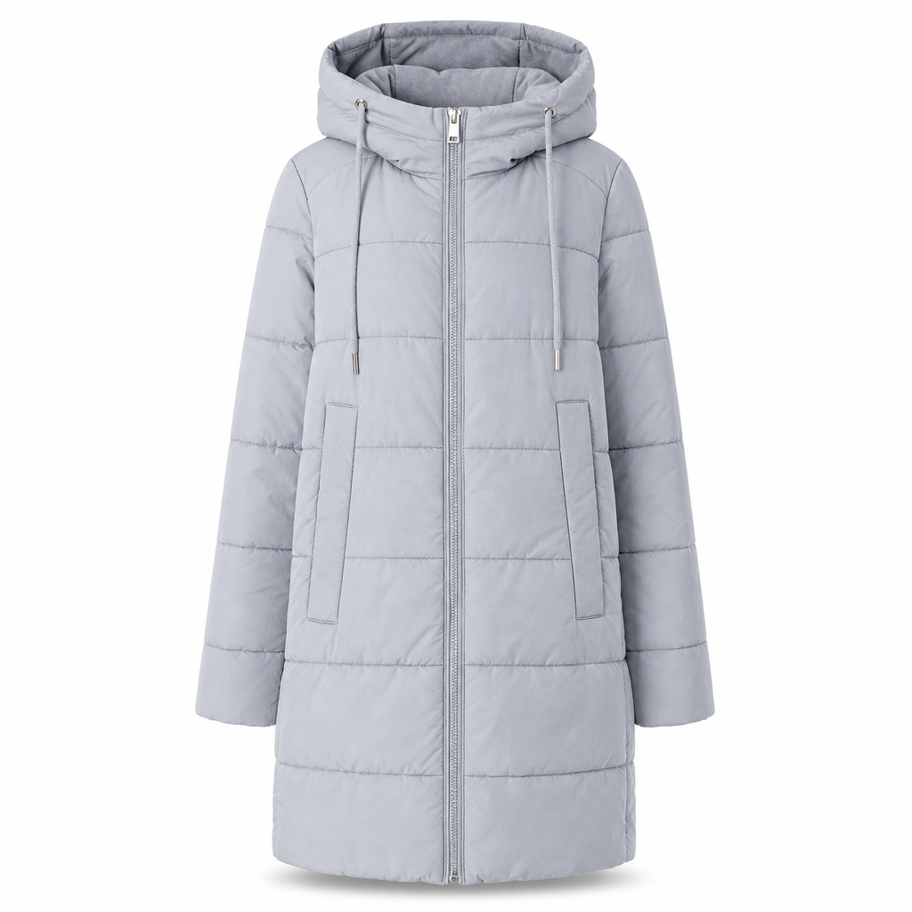 Slim Fit Long Hooded Padded Coat Solid Color Winter with Pockets