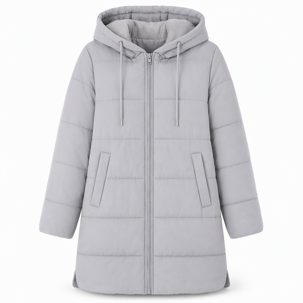 Slim Fit Long Hooded Padded Coat Solid Color Winter with Pockets