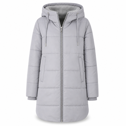Slim Fit Long Hooded Padded Coat Solid Color Winter with Pockets
