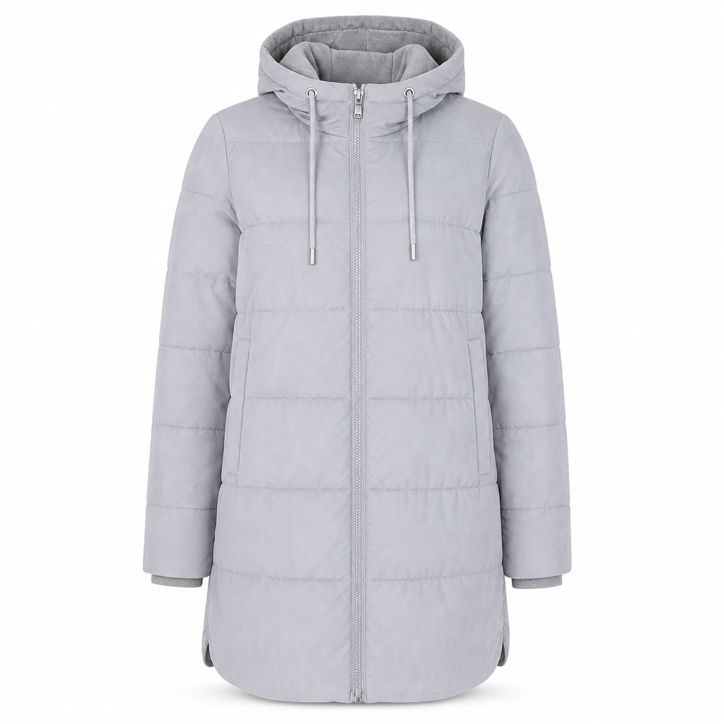 Slim Fit Long Hooded Padded Coat Solid Color Winter with Pockets