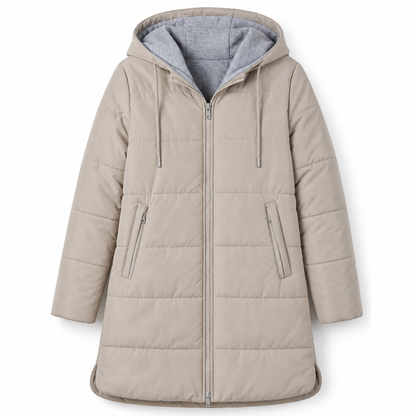 Slim Fit Long Hooded Padded Coat Solid Color Winter with Pockets