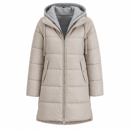 Slim Fit Long Hooded Padded Coat Solid Color Winter with Pockets