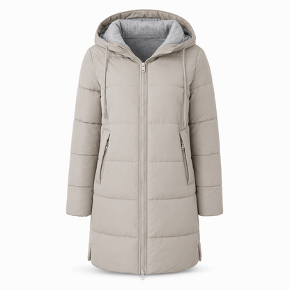 Slim Fit Long Hooded Padded Coat Solid Color Winter with Pockets